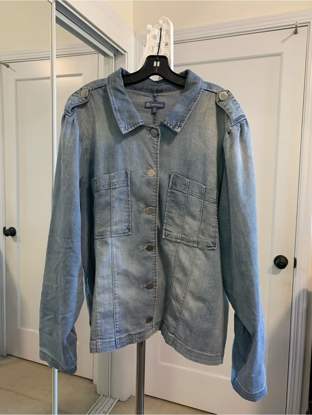 Democracy Distressed Denim Button-Front Jacket - Light Blue Sz 3X